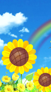卡通儿童向日葵蓝天白云背景视频卡通太阳视频