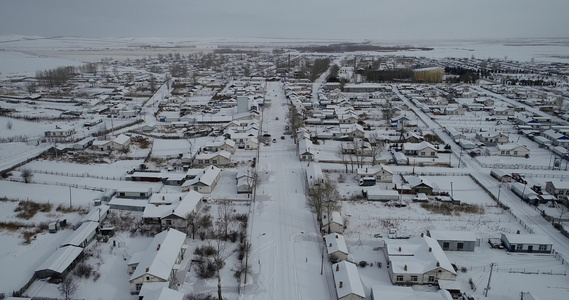 冬季雪天呼伦贝尔农垦农场乡村民居视频