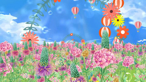 唯美动态花海草丛动态温馨热气球上升花瓣冲屏背景视频30秒视频
