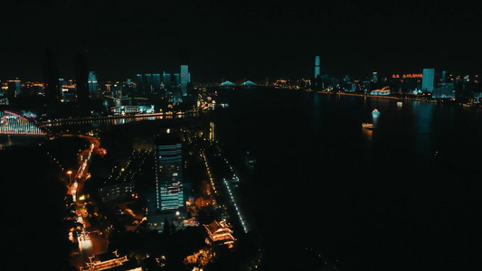 航拍湖北武汉城市夜景长江大桥视频