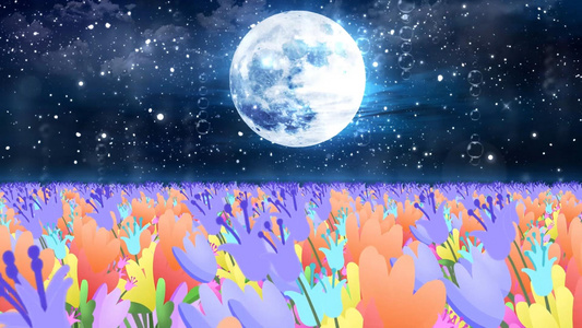 唯美动态花海温馨月色粒子光效星空背景视频素材视频