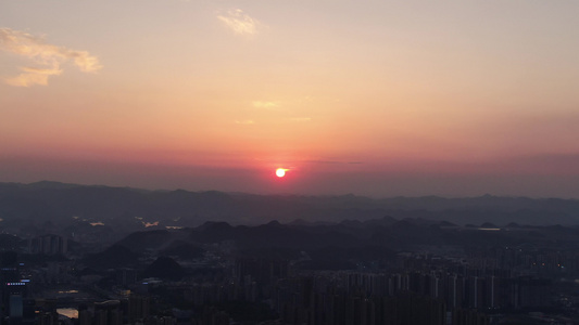 城市日落晚霞夕阳西下航拍视频视频