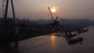 航拍重庆黄昏建设桥梁素材29秒视频