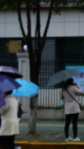 学校小学生放学父母接送学生雨中学生空境学校门口视频