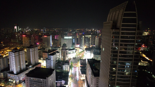 云南昆明城市夜幕降临夜景灯光航拍视频