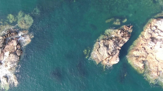 航拍大海礁石海浪视频