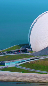 珠海地标日月贝珠海大剧院建筑航拍海上建筑视频