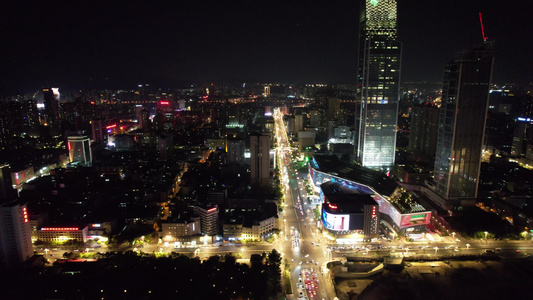 云南昆明市中心夜景灯光航拍 视频