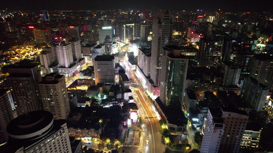 云南昆明市中心夜景灯光航拍 视频