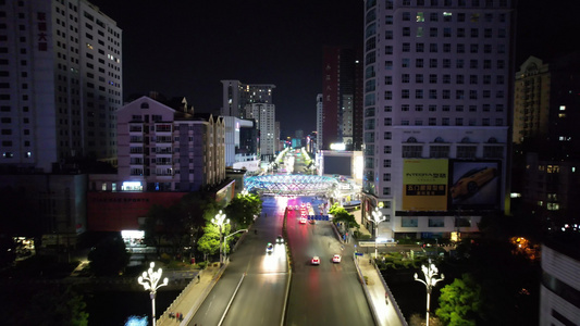 云南昆明市中心夜景灯光航拍 视频