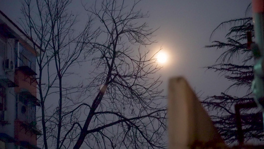 老旧居民区夜晚月光实拍视频视频