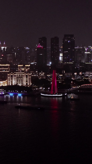 上海外滩夜景航拍航拍延时14秒视频