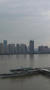 航拍长江中下游汛期防汛最大洪峰过境后被水淹没的港口码头防汛素材城市内涝视频
