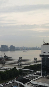 航拍长江中下游汛期防汛最大洪峰过境后被水淹没的港口码头防汛素材城市素材视频