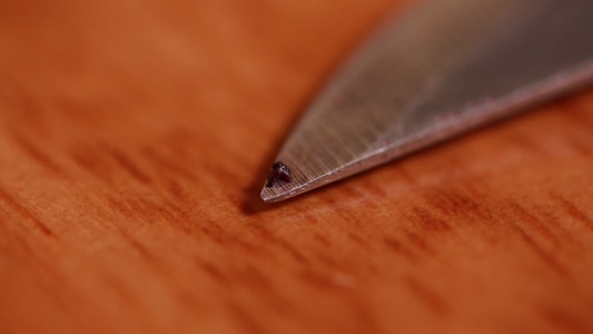 刀尖刮下葡萄表面蚧壳虫卵视频
