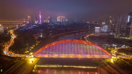 8K湖北武汉汉江晴川桥夜景航拍延时视频