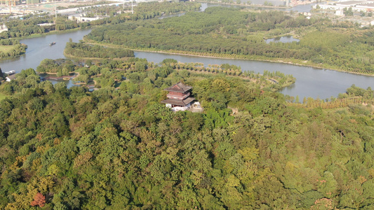 航拍浙江绍兴湿地公园视频