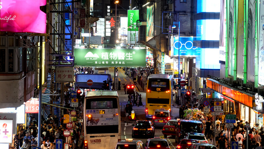 香港旅游城市夜景叮叮车交通道路车流街景4k素材视频