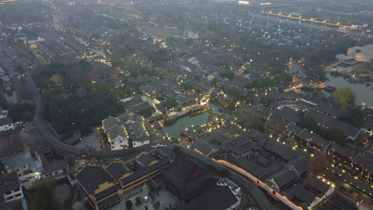 航拍乌镇夜景 风光视频