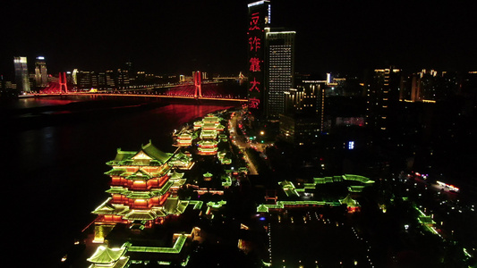 航拍江西南昌地标滕王阁夜景[聚远楼]视频