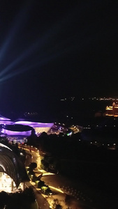 海南海口瞻洲市海花岛夜景灯光秀航拍海南海花岛视频