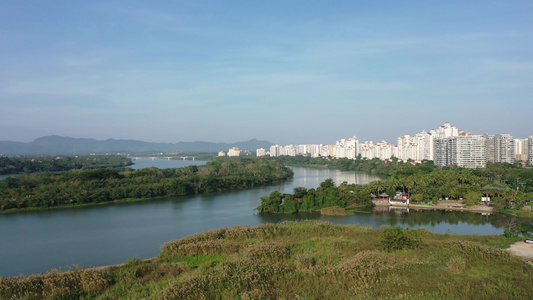 航拍万泉河海南琼海市区段嘉积水电站库区视频