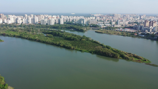 航拍万泉河海南琼海市区段嘉积水电站库区视频