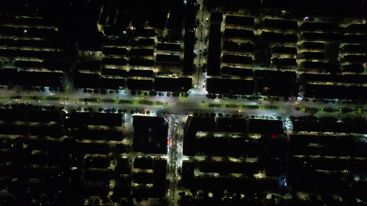 小区住宅夜景灯光俯拍航拍视频