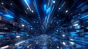 蓝色炫酷光晕发光科技隧道穿梭背景39秒视频