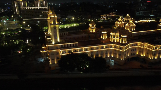 航拍福建福州闽江中洲岛夜景视频