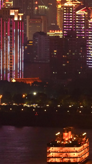 航拍城市节日灯光秀长江游轮靠岸夜景素材交通素材52秒视频