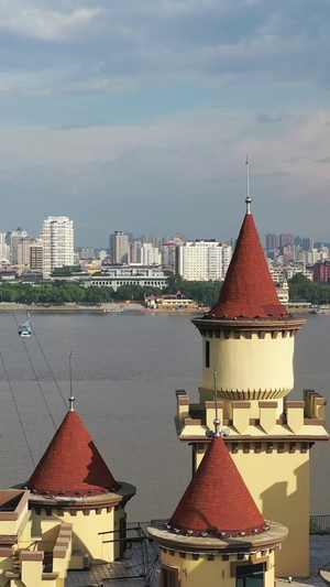 哈尔滨太阳岛城堡航拍视频欧式建筑32秒视频