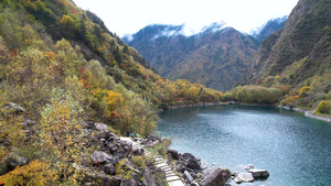 4A航拍川西高原松潘县松坪沟景区景点白石海视频41秒视频