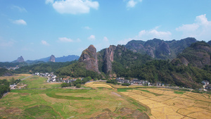 航拍湖南邵阳5A级旅游景区崀山丹霞地貌农田村庄4k素材58秒视频