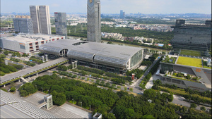 4k高清航拍广州琶洲会展馆C馆城市建筑交通61秒视频