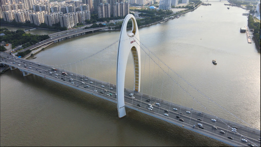 4k高清航拍一线城市广州猎德大桥车流下班高峰视频