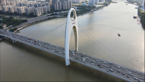 4k高清航拍一线城市广州猎德大桥车流下班高峰55秒视频