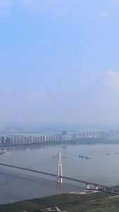 航拍城市风光旅游长江上的天兴洲岛屿蓝天白云江景素材武汉城市视频