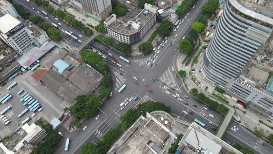 航拍城市交叉十字路口交通视频