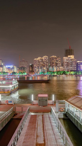 上海黄浦江轮渡游轮城市夜景灯光游人海岸延时摄影黄埔江视频