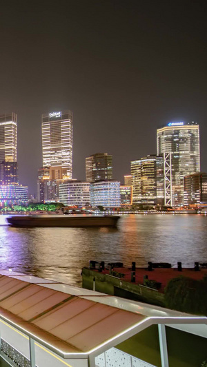 上海黄浦江轮渡游轮城市夜景灯光游人海岸延时摄影陆家嘴20秒视频