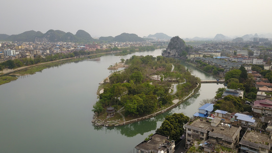 高清4k航拍桂林伏龙洲漓江上风景区桂林旅游视频