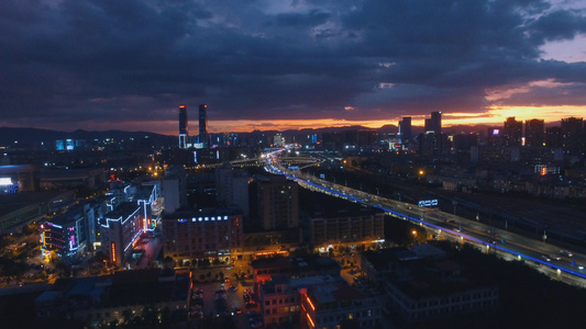 4k昆明城市夕阳夜景落日航拍视频