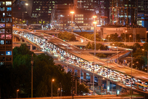 北京国贸立交桥交通在堵车车轨8K延时25秒视频