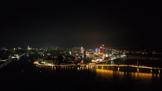 中国澳门城市夜景灯光航拍视频