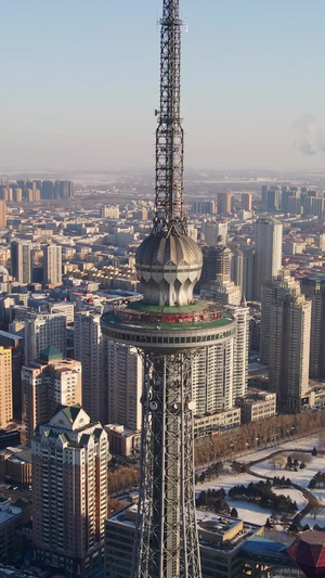 哈尔滨城市风光黑龙江电视塔地标航拍CBD29秒视频