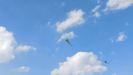 实拍蓝天白云下的风筝视频