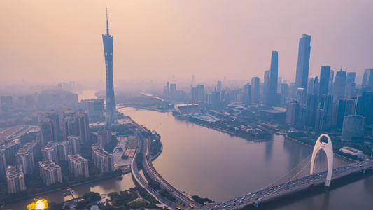 8K雾霾天的广州珠江城市风光震撼延时视频