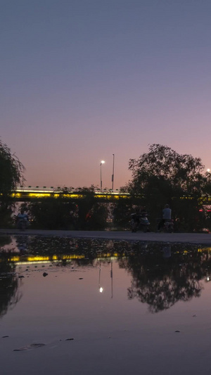 咸阳渭河大桥延时日落日转夜8秒视频
