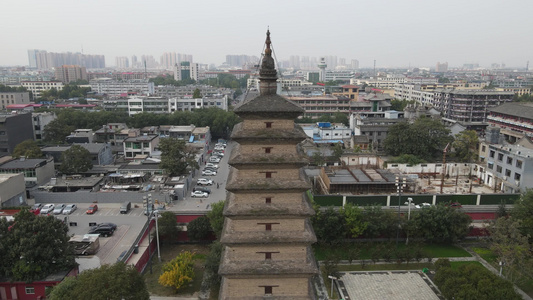 河北石家庄开元寺古塔航拍 视频